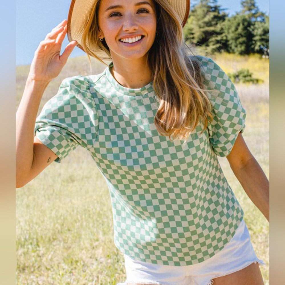 Checkered top casual blouse